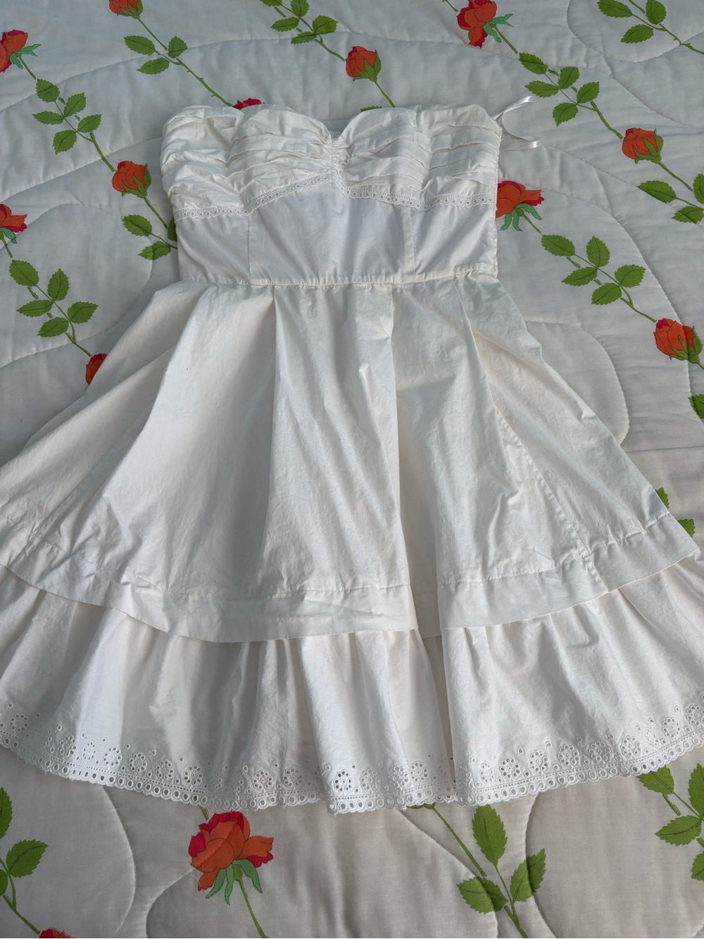 Betsey Johnson White Strapless Dress with Pink Logo Label